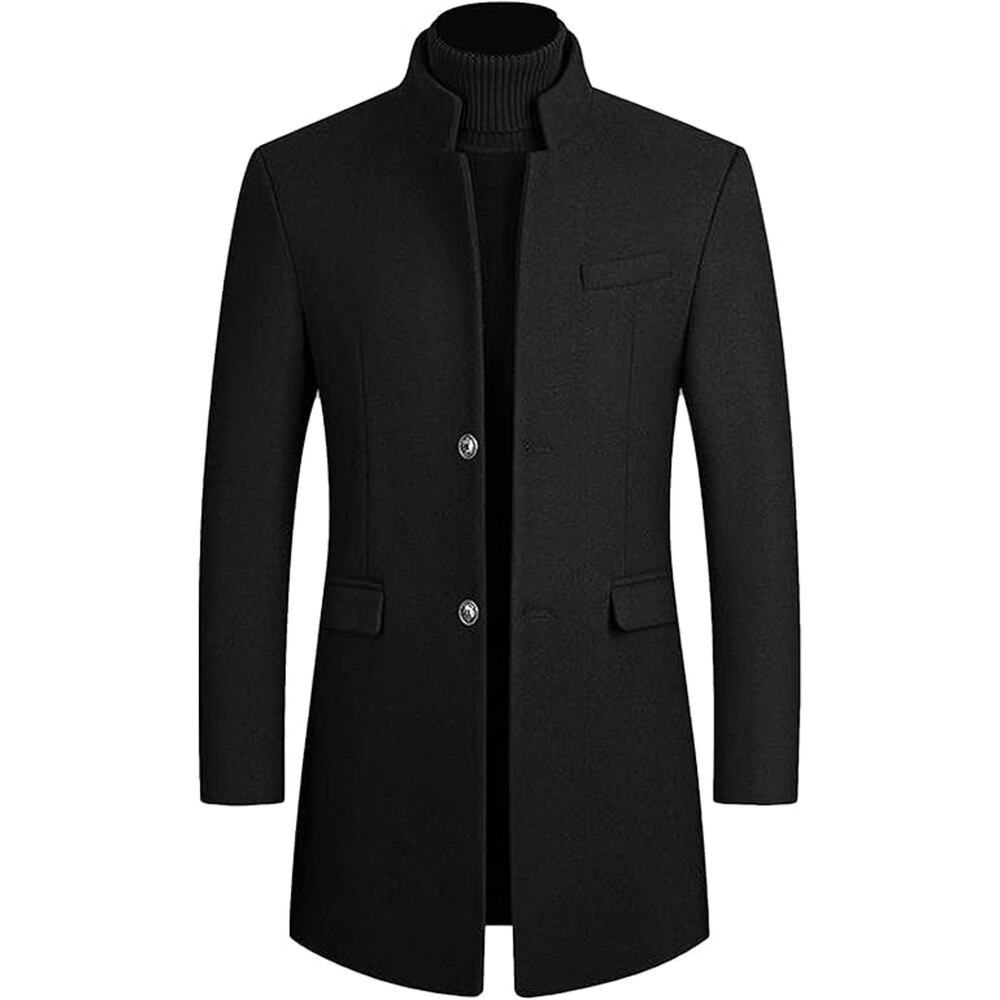 Lu's Chic Men's Single Breasted Trench Coat Warm Dress